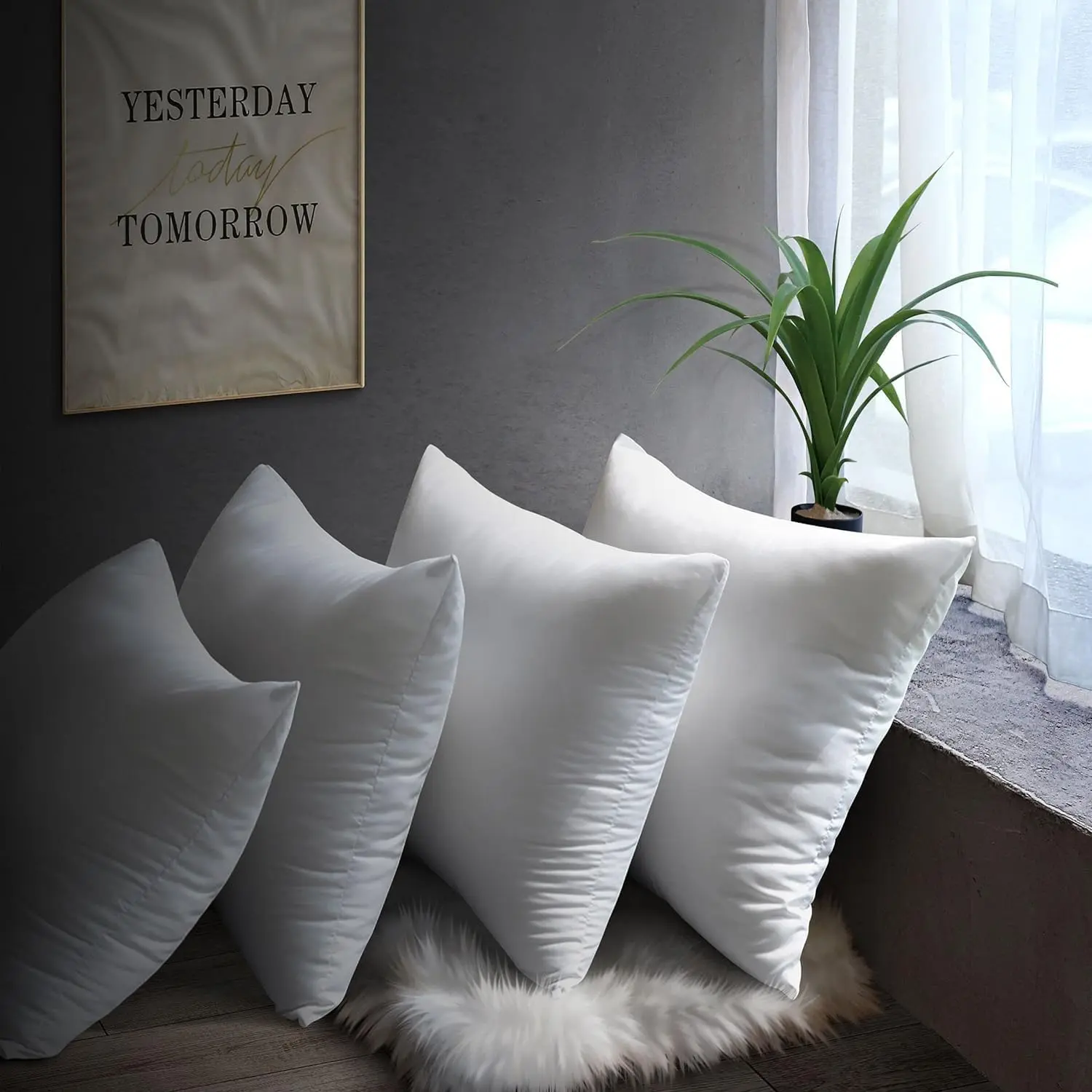 16" x 16" Inch Cushion Insert, Hotel Quality White Cushion Inner, Polyester Filled Hypoallergenic Super Soft Lightweight Cushion Stuffer,  Square Cushion Inner Filler, Decorative Throw Pillow