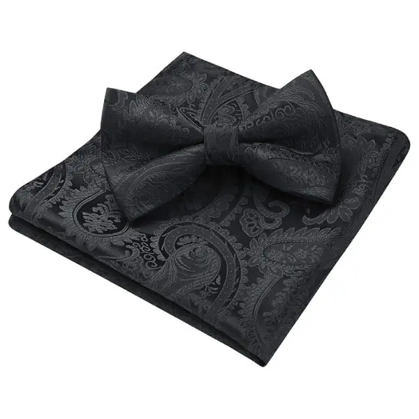 Men's Solid Color Pre-tied Bow Tie Adjustable Tuxedo Two Layer Bow Tie and Pocket Square Set with Gift Box 6
