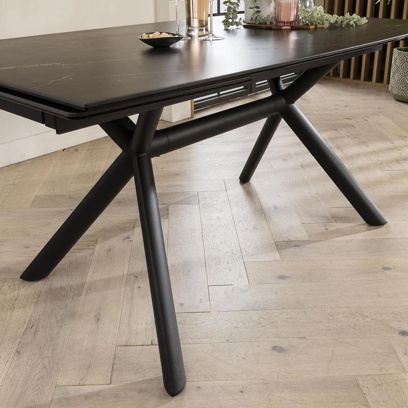 Emma 6 Seater Extending Ceramic Dining Set Black & Tan Leather 5