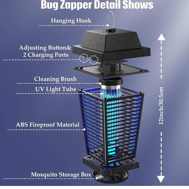 PALONE Solar Fly Killer 4500V Fly Zapper Two Charging Modes of Solar & Type-C Electric Bug Zapper with Fireproof ABS Material for Garden Outdoor and Indoor Electric Insect Killer for Mosquitoes 3