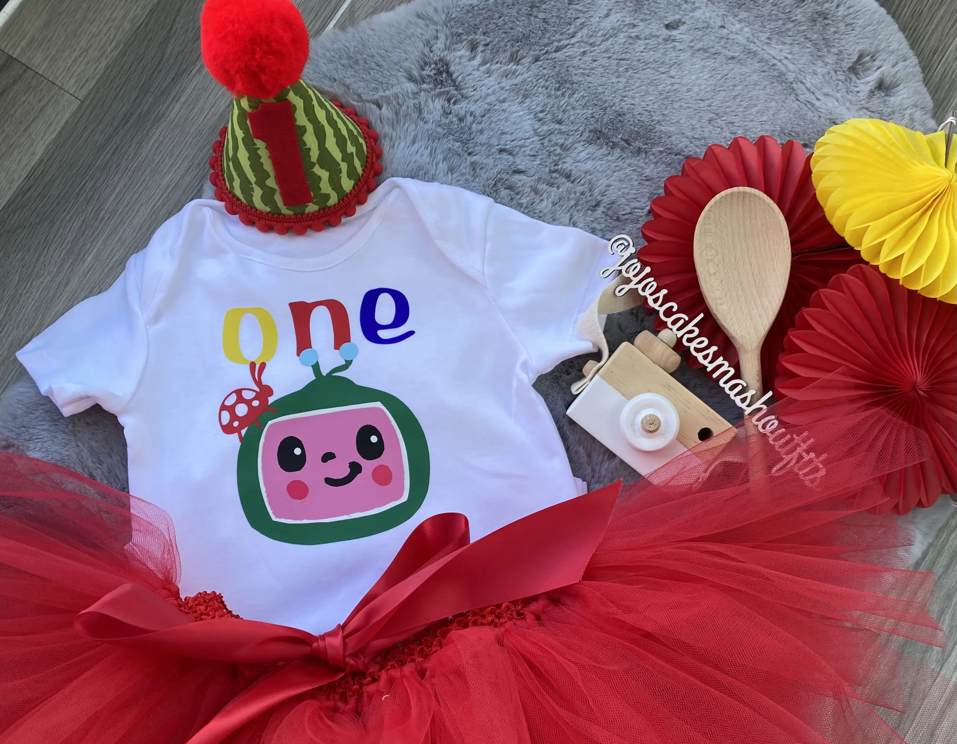 Baby girls Coco Cocomelon tutu cake smash outfit. 1st birthday gift