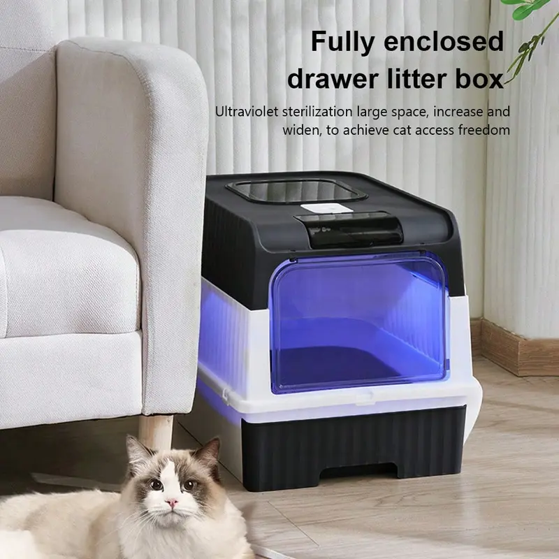 Large Self-Cleaning Cat Litter Box With Carbon Filter Technology, Hooded Enclosed Tray With Odour Control System & Anti-Splash Design, High Capacity Drawer-Style Potty Pan For Multi-Cat Households (Privacy Hood + Easy Scoop) 1