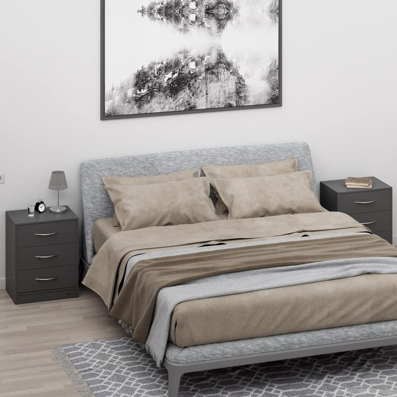 Product Introduction of 3-Drawer Bedside Table | With LED Lighting | Chest Of Drawers | 3 Drawers | Cable Routing Hole | Wall Mounting Option | Bedroom Nightstand | 54x39x28cm | Anthracite Grey 6
