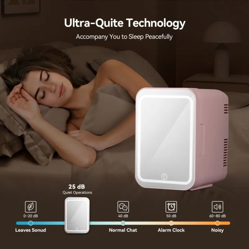 4L Mini Fridge with LED Mirror Portable Cooler Warmer Table Top Bedroom Makeup 8