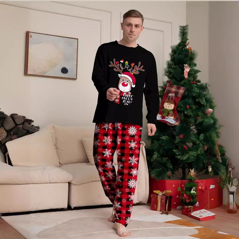 Women Men New Year's Costumes Cartoon Elk Print Christmas Parent-child Matching Pajamas Set Boys Girls Sleepwear Xmas Family Look Pjs Couples Set 3