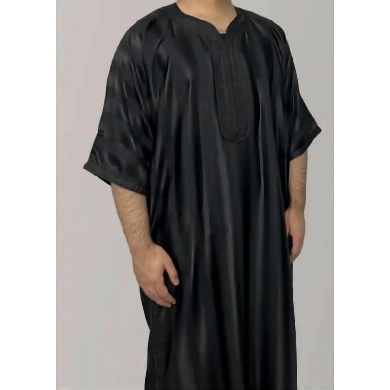 Moroccan Robe Men's Embroidery Arab Youth Dark Green Muslim Robe Men 5