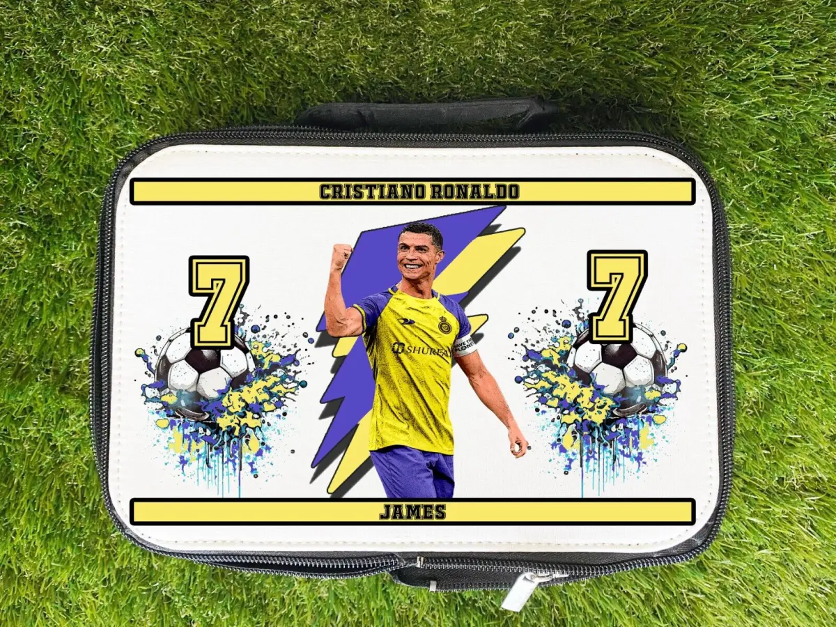 PERSONALISED Cristiano Ronaldo lunch bag/box, school, nursery, football, gift