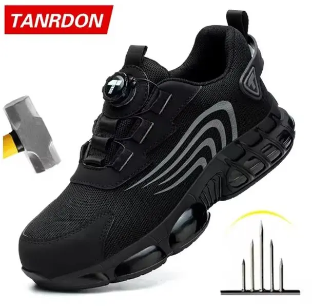 Rotary button new safety shoes for men, anti-impact and anti-piercing work shoes, fashionable men's sports shoes, and safety pro Footwear Comfort Worker