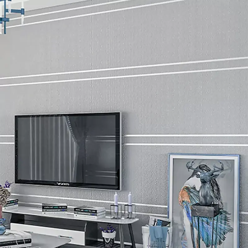 Modern Silver Grey Wallpaper Horizontal Vertical Stripes Embossed WallPaper Roll 1