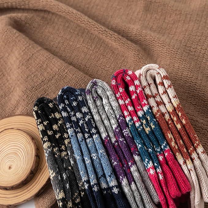 5 Pairs Womens Thermal Socks Winter Thick Socks Ladies Warm Knitting Wool Socks Christmas Gifts for Women - Suitable for UK size 4-8 and EU size 36-41 5