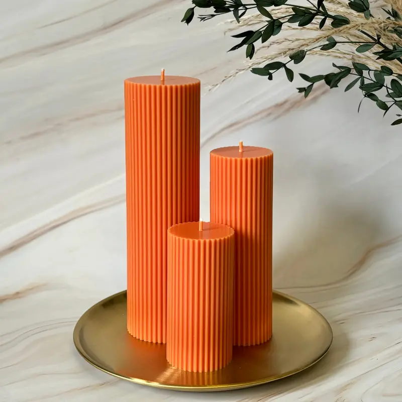Tall Ribbed Unscented Pillar Candles 0