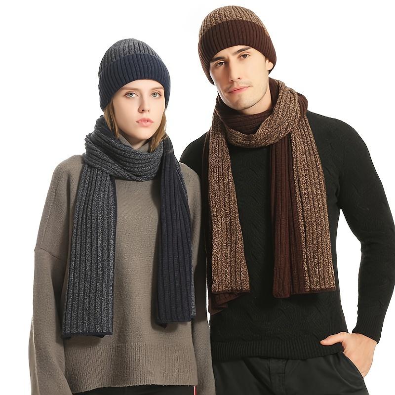 Vintage Style Knitted Winter Set, 3-in-1 Polyester Scarf, Beanie, and Touch Screen Gloves Bundle for Ski and Outdoor Activities - Thick, Warm Knitting Composition for Cold Weather 2