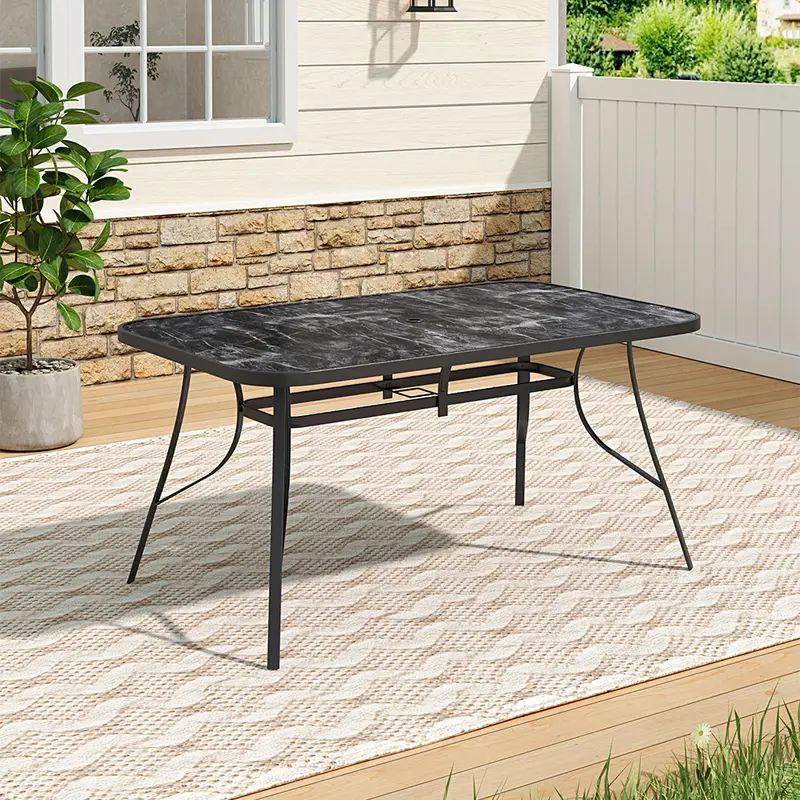 Lifeideas  Marble/Wood Grain Tempered Glass Coffee Table, Folding Outdoor Table with Parasol Hole for Garden/Picnic, Round/Square/Rectangle Shape 3
