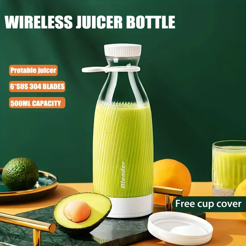 Electric Fruit Juicer Blender Juice Mixer Mini 500ML Wireless Portable Household USB Charging 6 Blade Gift Juice Cup, Personal Size Blender For Smoothies And Shakes, Home Fruit Blender For Kitchen, Home, Travel 0