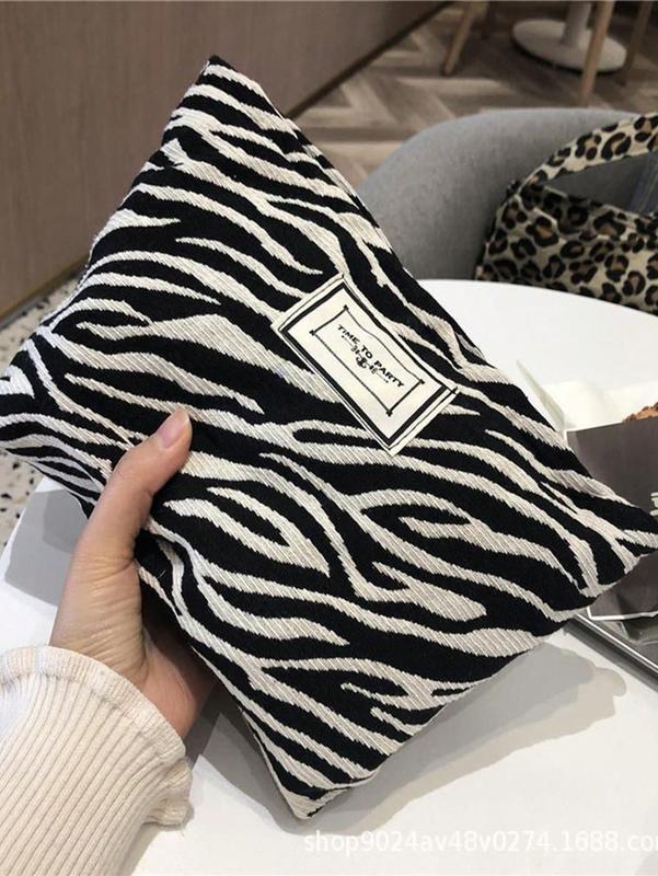 Large Capacity Zebra Patterned Cosmetic Bag for Women, Portable Makeup Purse with Zipper Storage Pouch and Organizer for Travel, Gifts, and Coins black lightweight bags toiletry 3