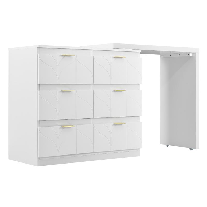 Product Introduction of Dressing Table with Side Table, Bedroom Dressing Tables, Office Table with 6 Drawers, Gold-Plated Handles, Rotating Table Top (180°), Floral Pattern, Shock-Resistant Rounded Corners, White (Without Mirror and Stool) 22