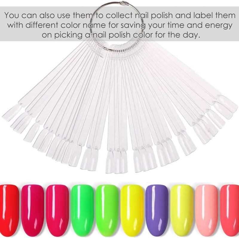 150 Pcs Nail Swatches Sticks with Ring, Clear Nail Art Color Display False Nail Tips Polish Practice Sticks 1