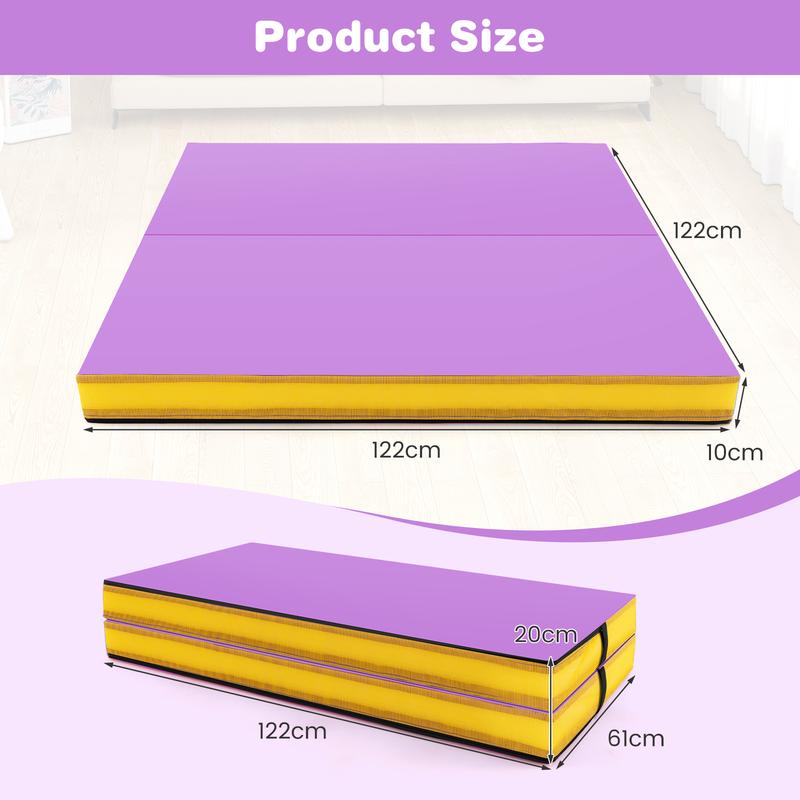 COSTWAY Folding Gymnastic Mat with PU Leather Cover and Carrying Handles 8
