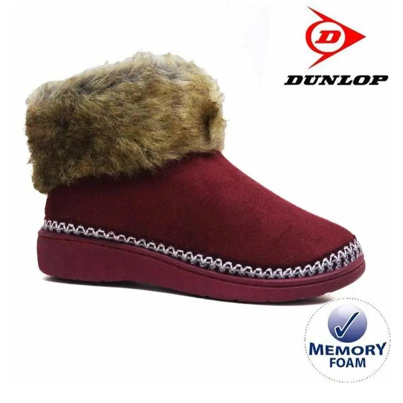 LADIES SLIPPERS WOMEN DUNLOP MEMORY FOAM FUR THERMAL ANKLE BOOTS WARM SHOES SIZE 5