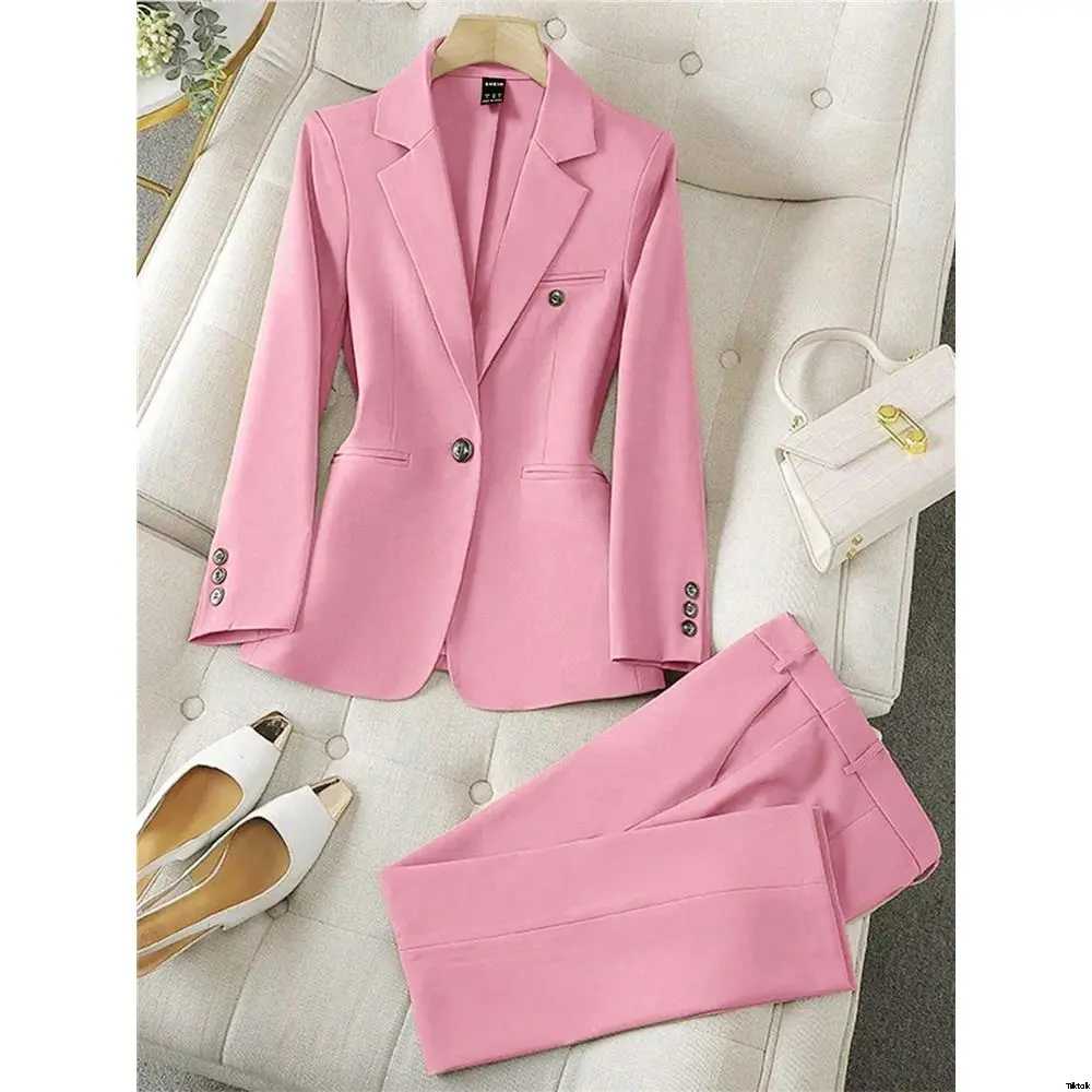 Elegant suit suit, pants and jacket suit long sleeve button single breast solid color Lune