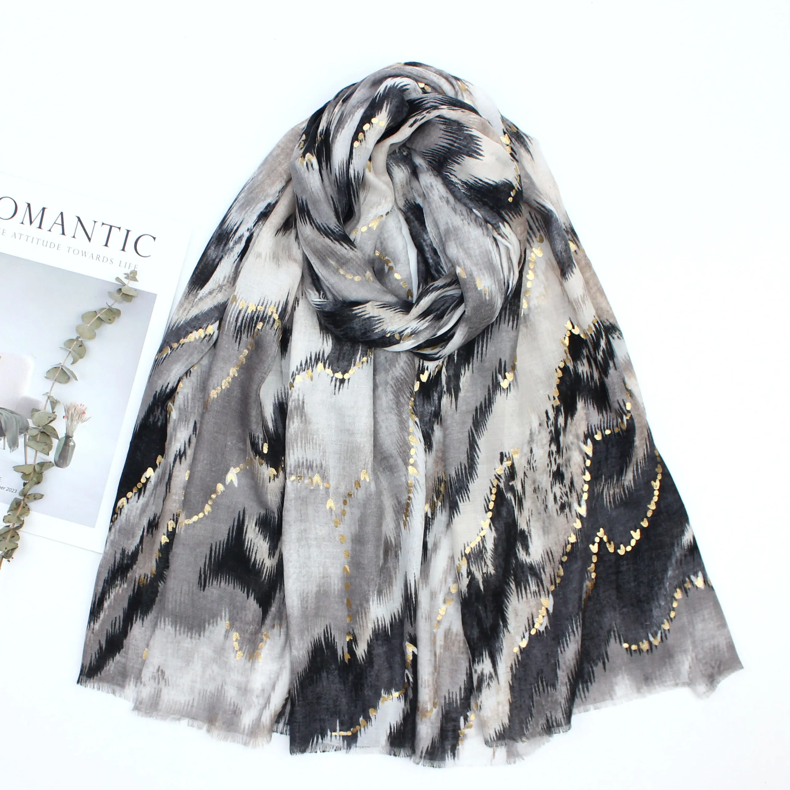 Anglo Large 70.86 in Luxury Scarf Women-Golden Abstract Drawing Casual Head Wrap For Sunscreen And Fashion -7 Colors Hijabs For Women And Men Soft, Smooth, (Length 180cm, Width 90cm)