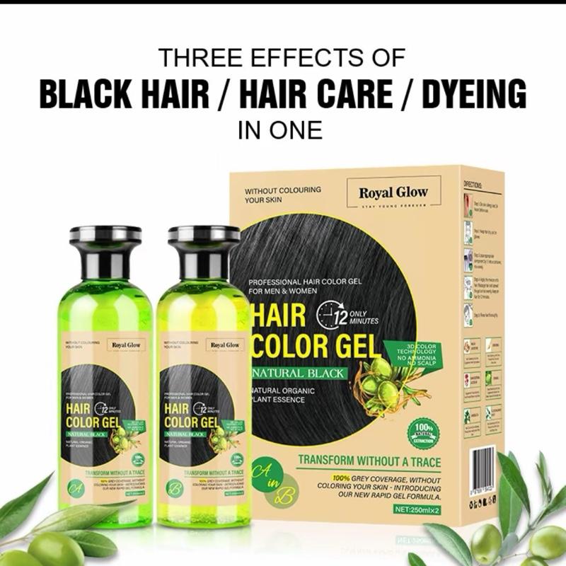 Royal Glow Natural Black & Dark Brown Professional Hair GEL(Natural Organic Plant Essence) Gentle & Non-Irritating for Both Men & Women(2*250ml) 2
