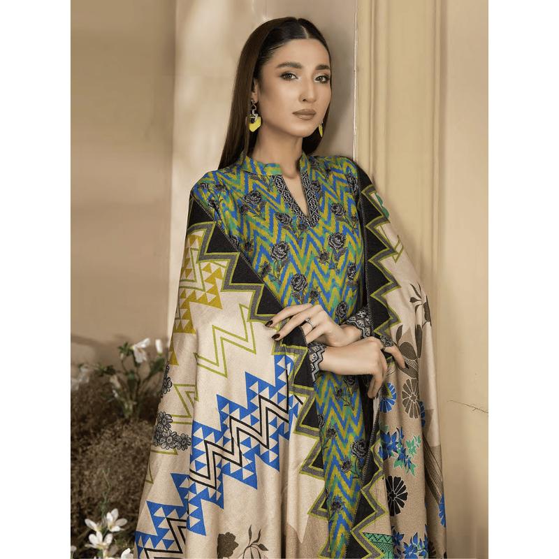 |JH-310| - Embrace Timeless Sophistication Blue & Green Digital Printed Khaddar Collection From Zavena By Johra Comfort Dress Casual Formal 2