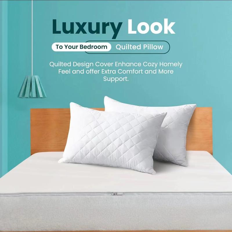 Quilted pillowcase - Quality stuffed pillow, down replacement pillow - Soft hollow fiber hotel pillow 4