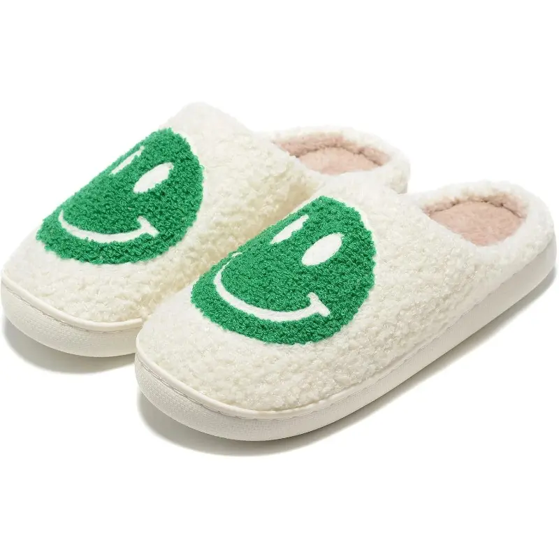 2025Retro Fuzzy Face Slippers for Women Men, Retro Soft Fluffy Warm Home Non-Slip Couple Style Casual Smile Face Slippers Indoor Outdoor Anti-Skid Walking Shoes Footwear