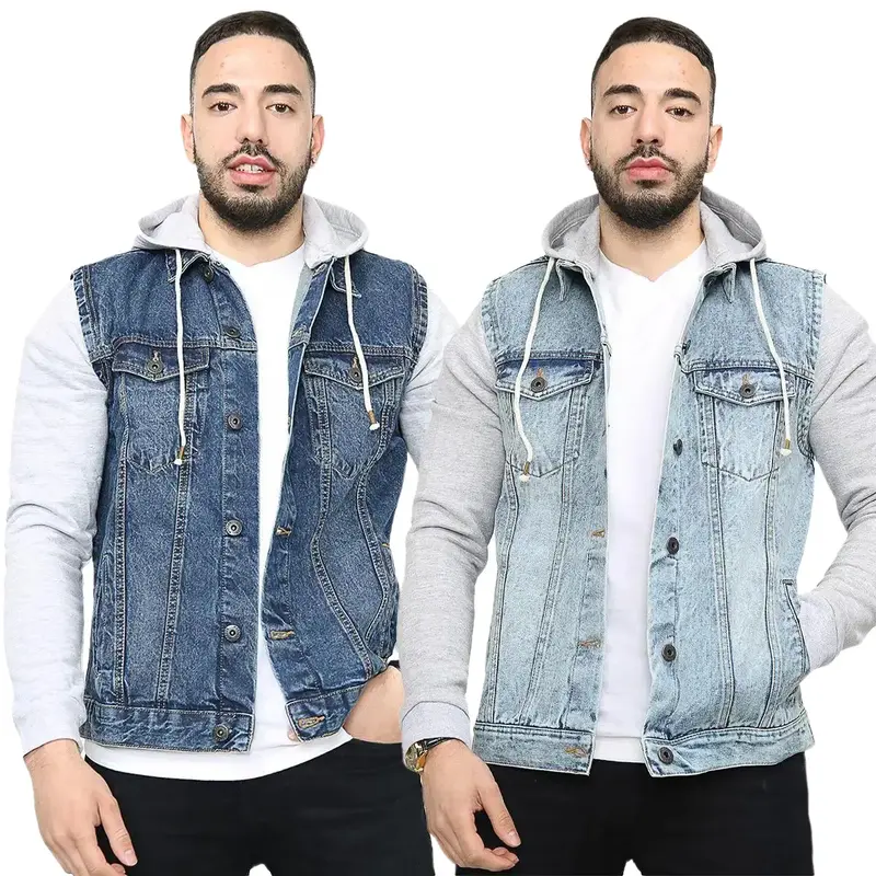 NOROZE Mens Trucker Denim Long Sleeves Jacket Detachable Hood Washed Denim Fleece Hoodie Classic Menswear Casual Western Style Jean Jackets Coat UK Sizes S-XXL 1
