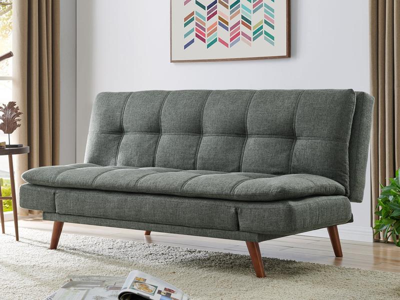 Duncan Fabric Sofa Bed With Wooden Legs and Adjustable Armrests, Light Grey 1