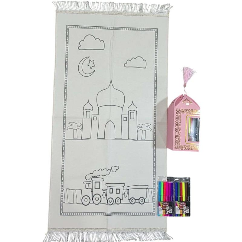 Kids DIY Prayer Mat set includes prayer mat, Fabric colour pencils and a box 2