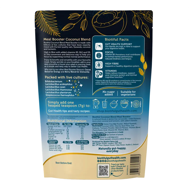 Coconut Blend - Meal Booster Gut Health Powder, Probiotic, Prebiotic Fibre, Vitamin D3, B5, B12 Natural Dietary Supplement 7