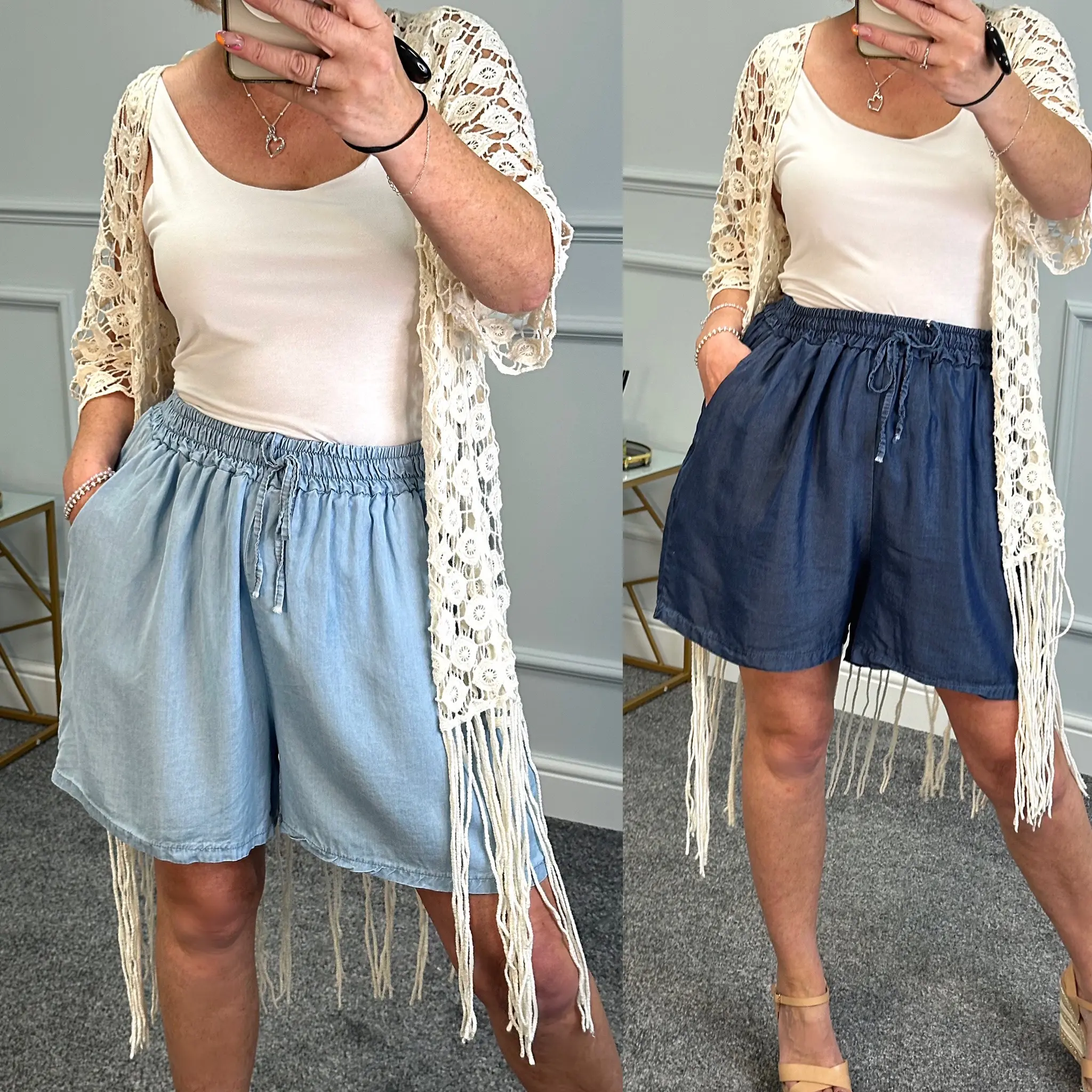 Chambray Wide Leg Pocket Shorts size 8-18