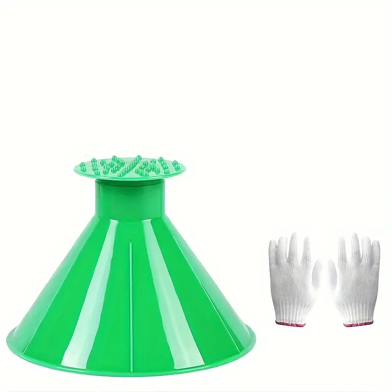 1pc Car Window Windshield Magic Ice Scraping Oil Funnel Snow Shovel + 1pair Gloves, Tool Scraping Winter Car Accessories 7