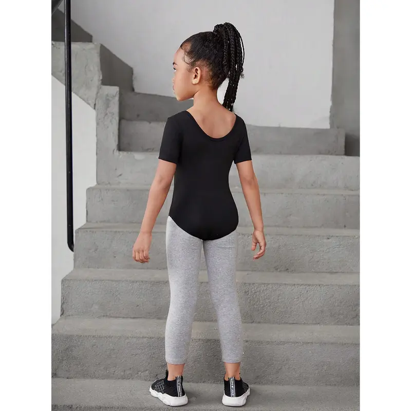Young Girl Solid Color Short Sleeve Sport Bodysuit 1