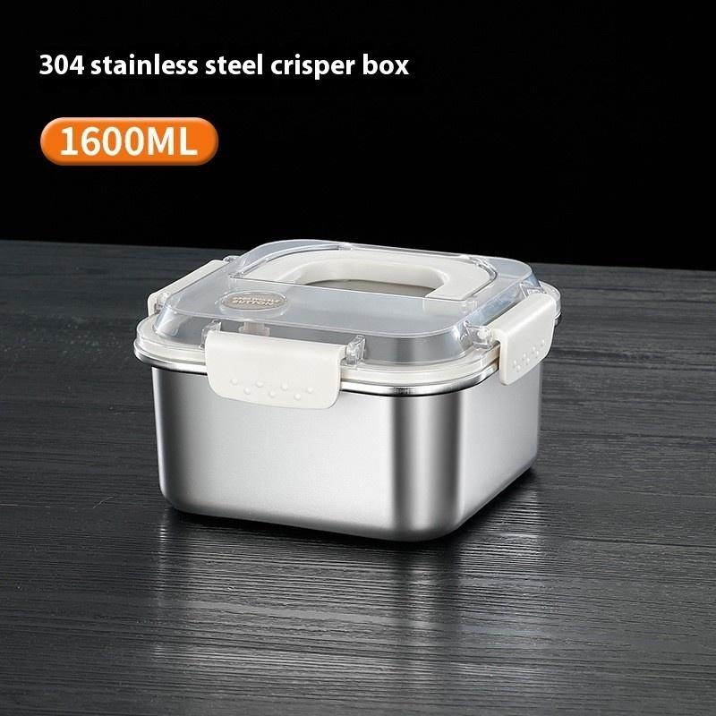 304 Stainless Steel Crisper Square Lunch Box With Handle Rectangle Tableware 3