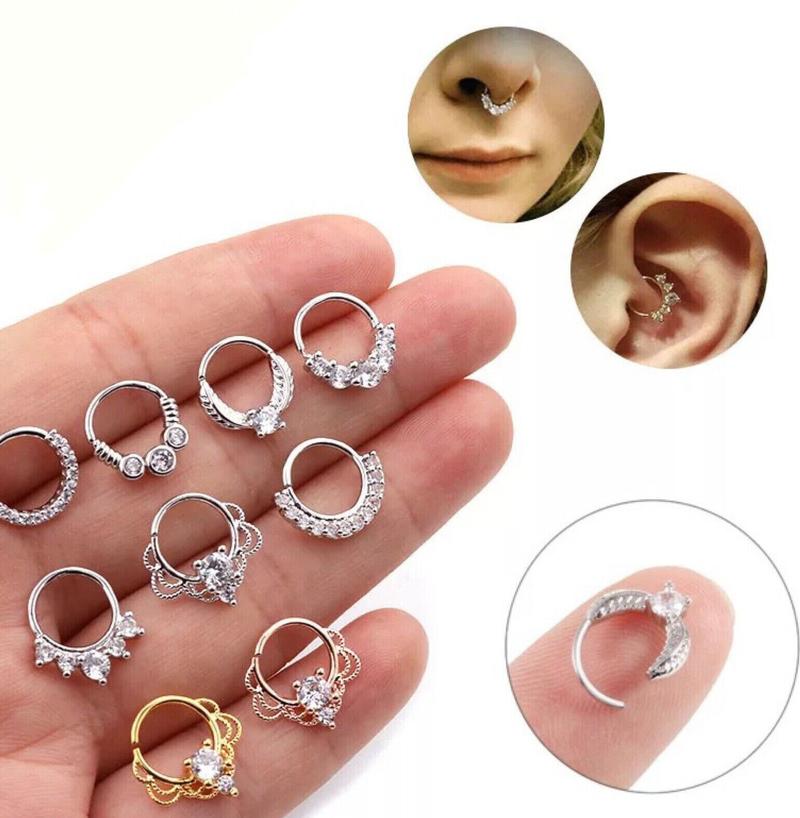 Product Introduction of Daith Septum Piercing Nose Ear Ring 8mm Hoop Rhinestone Zircon Gemstone 18G 1mm Gauge Silver Clear Crystal 22