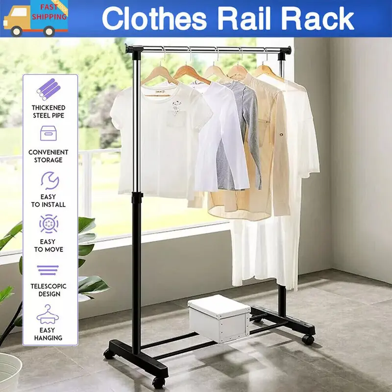 Heavy Duty Metal Clothes Rail Storage Garment Shelf Hanging Display Stand Rack Organiser Decor 7