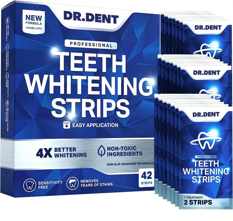 DRDENT Teeth Whitening Strips - 21 Whitening Sessions - Safe for Enamel - Non Sensitive Teeth Whitening - Pack of 42 Strips + Mouth Opener Included Oral