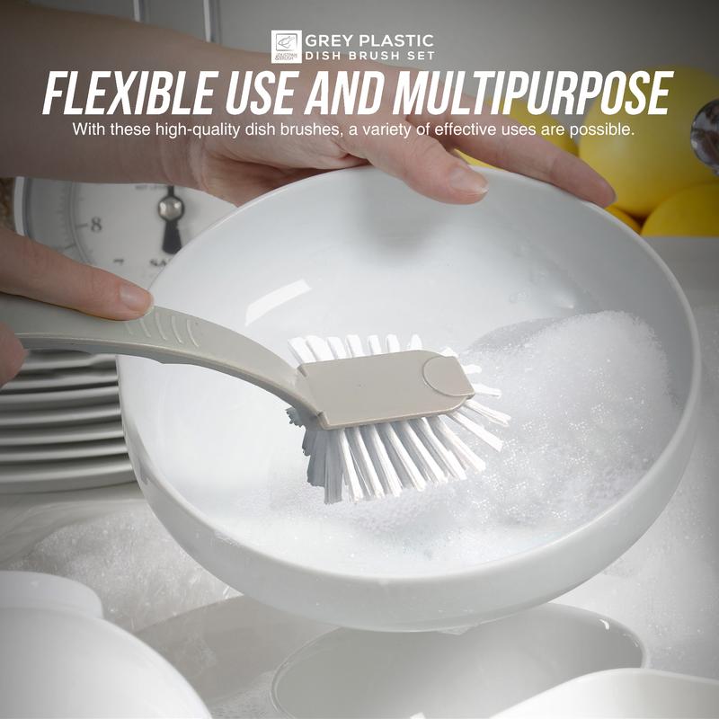 Pack of 5 Grey Plastic Dish Brushes  Dish Scrubber and Washing up Brush for Kitchen Sink with Firm Bristles and Sturdy Plastic Handle 5