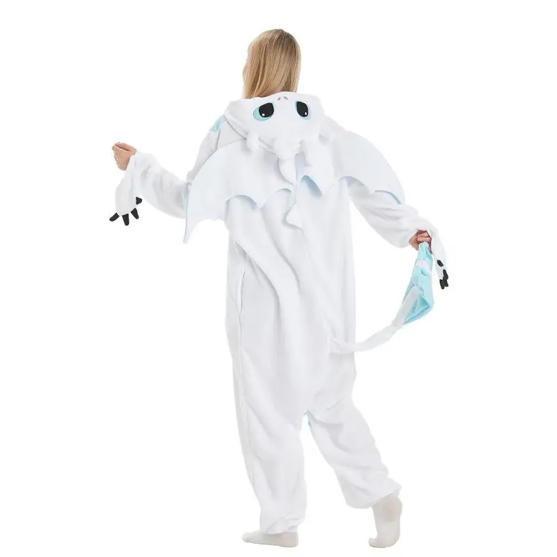 Unisex's Dragon Pattern Drop Shoulder Zipper Polar Fleece Jumpsuit, Cute Long Sleeve Pocket Halloween Party Costumes for Women & Men, Unisex's Dragon Toothless Onesie Pajamas Clothing for Fall & Winter 2