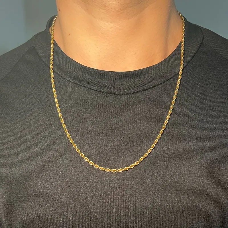 Classic Gold Rope Chain Necklace, 18”-24”, 45cm-60cm Length, 3mm Thickness, Stainless Steel 18 Inch, Boys Layering Chains 8