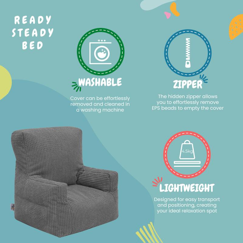 Indoor Bean Bag Armchair Cord Beanbag Chair Kids Piuffes with Back Pocket 4