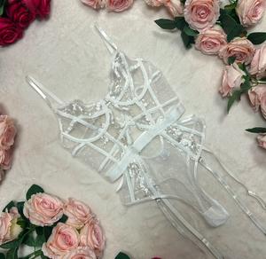 LILIOSA LINGERIE White LOUIZE Elegant Floral Embroidered Dot Adjustable Feminine Bodysuit, Comfortable Womenswear, All Seasons,  Sexy Elegance Lingerie, Adjustable Spaghetti Straps, Bridal Matching Style Fit, Soft Comic Lingerie Satin Embroidery