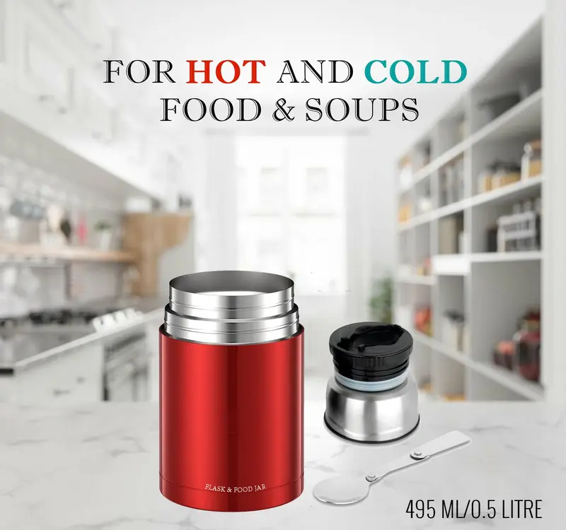 NEW 500ml Vacuum Insulated Thermal Stainless Steel Food Flask with Folding Spoon Drinkware Jar Washable Bottled Portable Mug 3