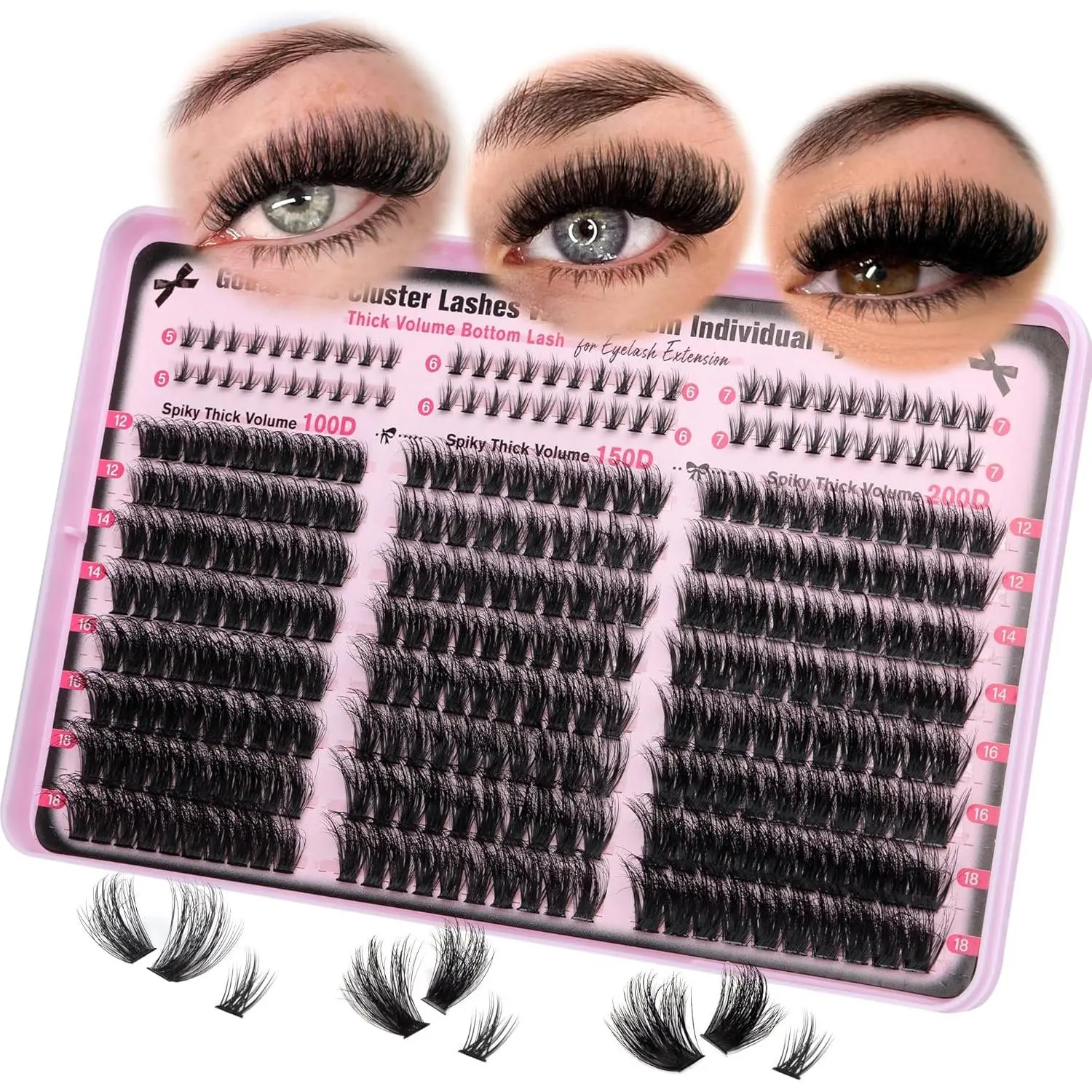 Goddvenus Cluster Lashes Soft & Fluffy Texture Individual Eyelashes 300pcs Thick Volume Eyelash Clusters Wispy Individual Lashes D Curl Russian Lash Extensions DIY Waterproof Eyelash Individuals