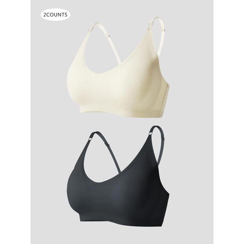 Women's Solid Color Adjustable Strap Padded Wireless Bra, Curvy Holiday Wear 2024, Soft Comfortable Breathable Seamless Push Up Lingerie Top, Lingerie for All Seasons, Summer Wear 2024 6