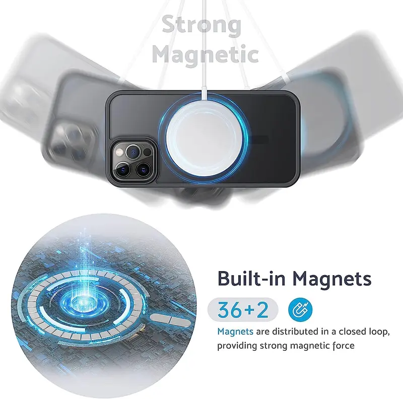 iPhone 12 Pro Max/ 12 / 12 Pro Magnetic Case, Compatible with Magsafe,Shockproof Soft TPU Bumper, Scratch-Resistant Back, Anti Fingerprint for iPhone 12 Pro Max ,Black Accessories Silicone Smartphone Protection Button Cell 6