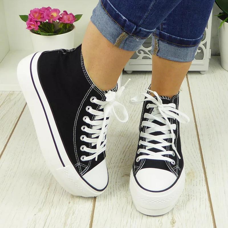 L-169 Womens Lace Up Canvas Pumps Sneakers Casual Trainers Shoes 2